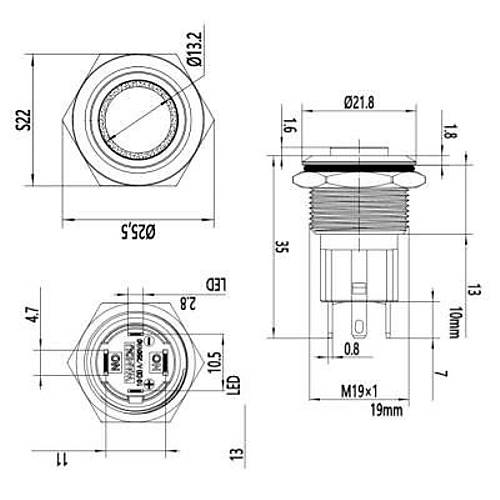 WD19D-G1-E 19mm ��k�k Yayl� I��kl� Metal Buton - Beyaz