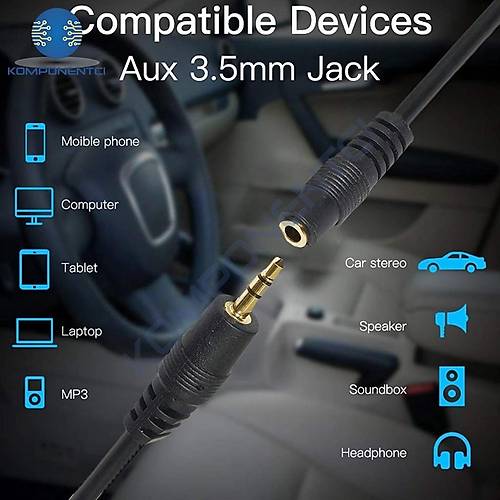 3.5mm Stereo Aux Audio Erkek - Dii (Male to Female) Kablo 5m