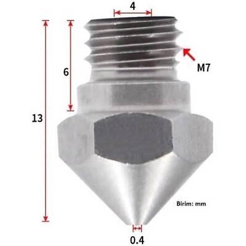 0.4mm �elik Nozzle MK10-4mm-M7