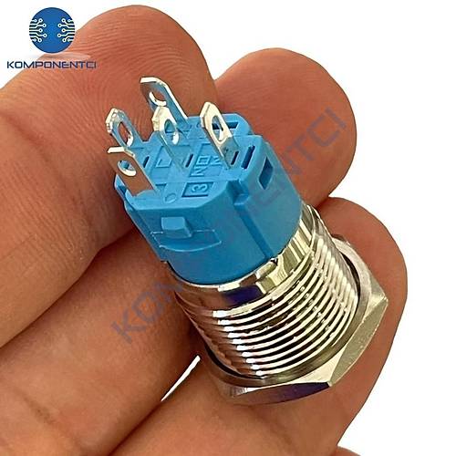 E36-1 16mm Metal Buton Yayl 12-24V Mavi Led  Ikl 1NO/1NC