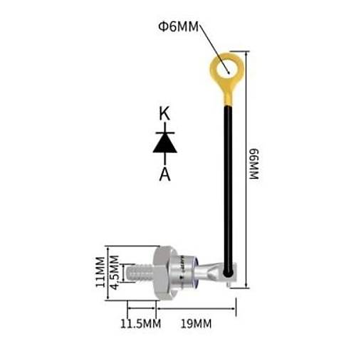 ZX25-12 25A 1200V Kablolu Bak�r Metal Vidal� Diyot - Katot