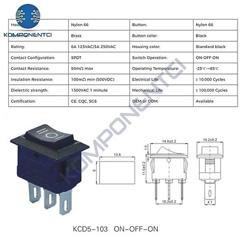 IC-125B-5 Mini Iksz Anahtar On-Off-On 3P