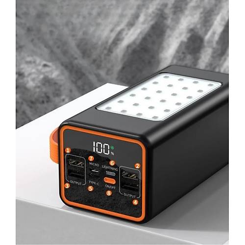 PW-55 4xUSB 22.5W LCD G�stergeli Kordonlu Kamp I��kl� 50.000mAh Powerbank