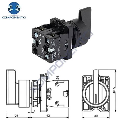 LAY5-EJ53 22mm Uzun Mandal Switch 1-0-2 Yayl� (2NO)