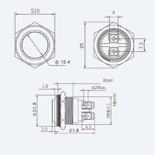 WD19H-G0 19mm ��k�k Yayl� Metal Buton