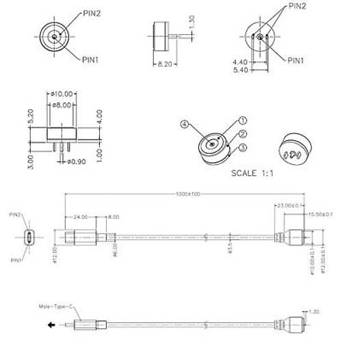 2-Pin 10mm Kablolu Pogo Pin Manyetik Konnekt�r Tak�m� - Type-C Soketli