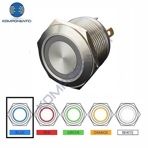 D36 16mm Metal Mavi Halka Ledli Yayl� Buton 12V