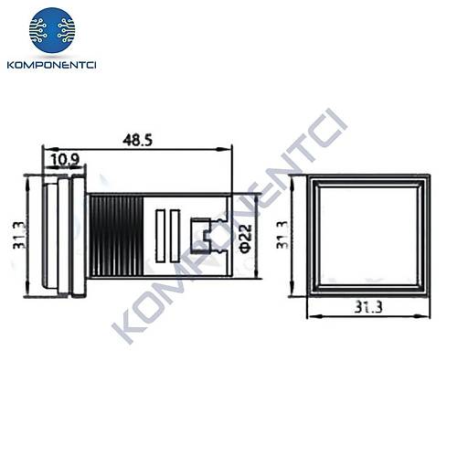 AD22-22VAS 22mm Dijital Volt-Ampermetre Kare Beyaz