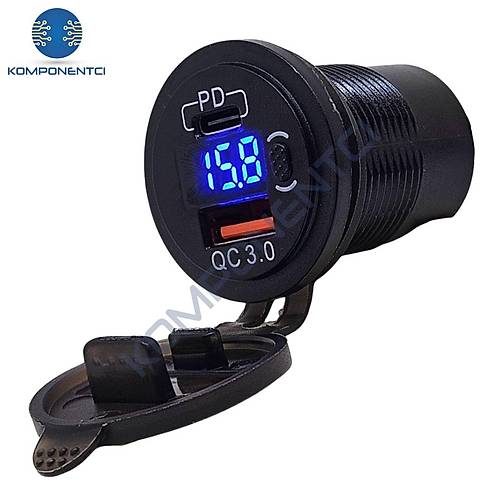 IC-266D-6 Pano Tip Voltmetreli 2'li Usb 3.0 + Type-C Butonlu