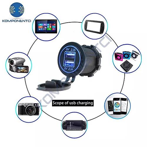 IC-266C-1 Pano Tip �kili USB 4.2A Mavi Ledli Soket