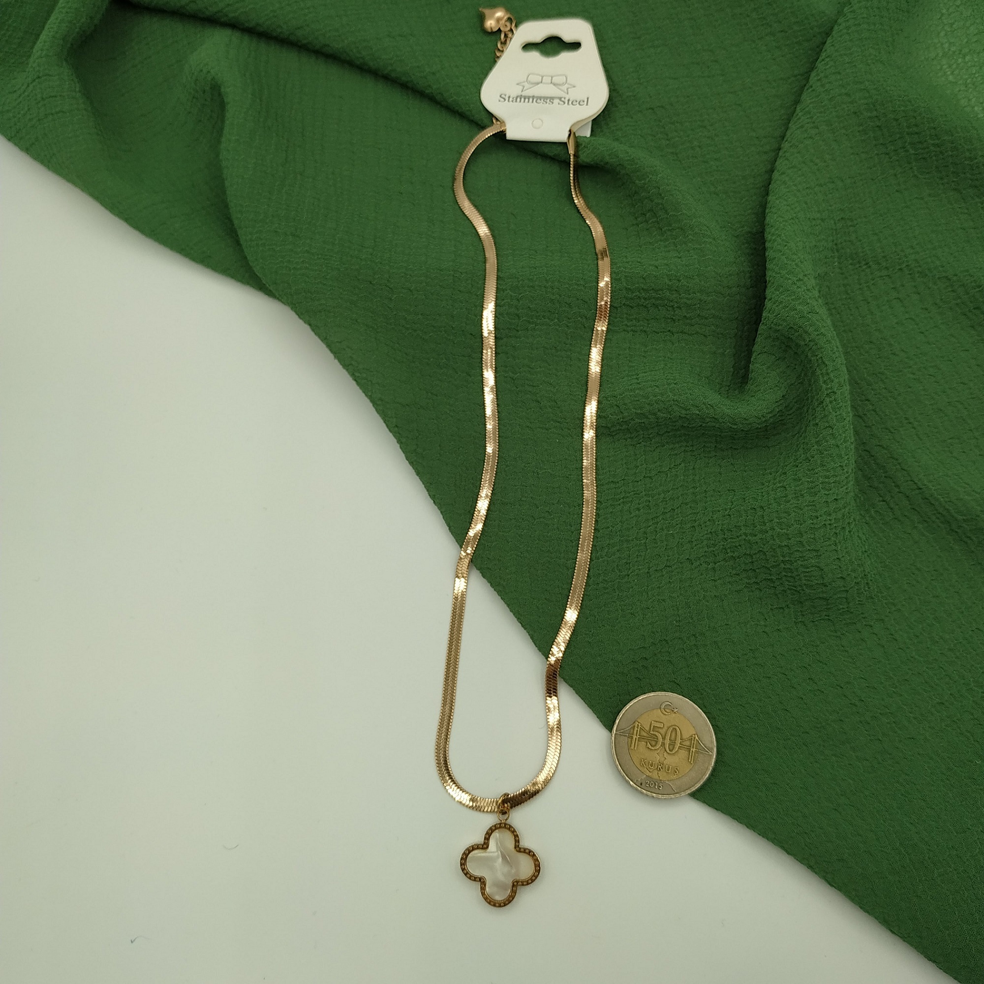 Van Cleef Sedef Taşlı İtalyan Yassı Çelik Kolye « Toptan