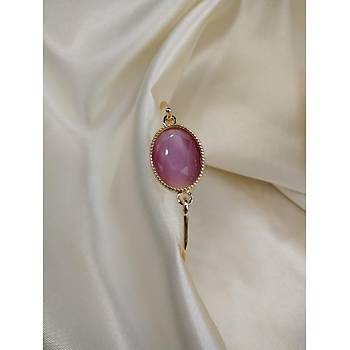 Pembe Kesme Kristal Tal Gold Bileklik