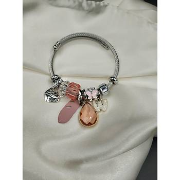 Pembe Tal Ku Ty ve Kristal Damla Figrl Charml elik Pandora