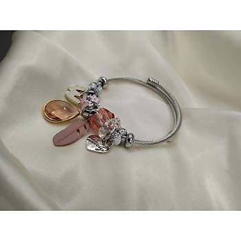 Pembe Tal Ku Ty ve Kristal Damla Figrl Charml elik Pandora