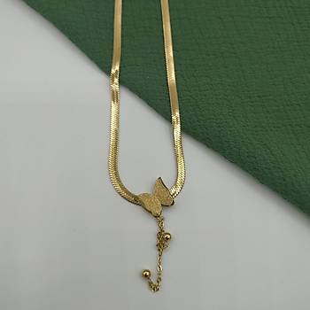 Kelebekli talyan Yass elik Kolye - Gold