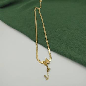 Kelebekli talyan Yass elik Kolye - Gold