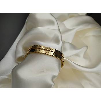 elik Baak Motifli Gold Kaln Kelepe Bileklik