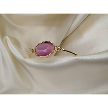 Pembe Kesme Kristal Tal Gold Bileklik