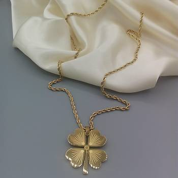 Yonca Figrl Lks elik Burgu Kolye - 60 cm