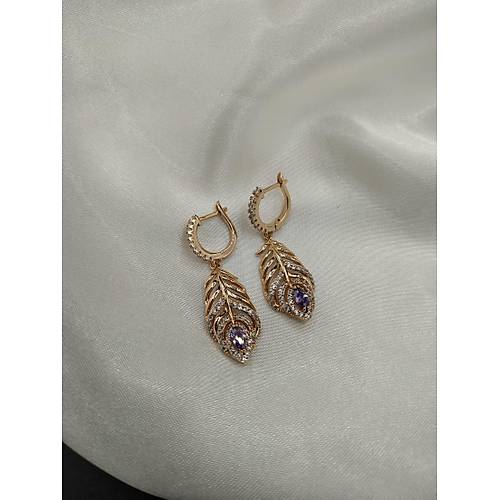 Mor Kristal Zirkon Taşlı Sallantı Yaprak Xuping Küpe