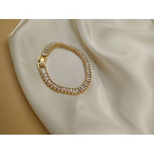 Zirkon Taşlı Su Yolu Gold Bileklik
