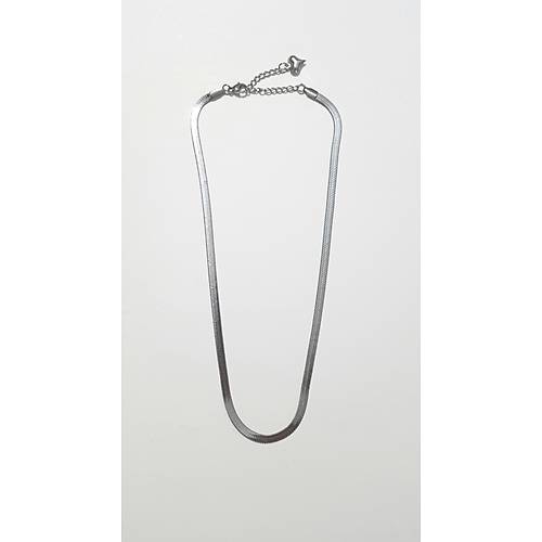 Çelik İtalyan Yassı Kolye Gümüş - 60 cm