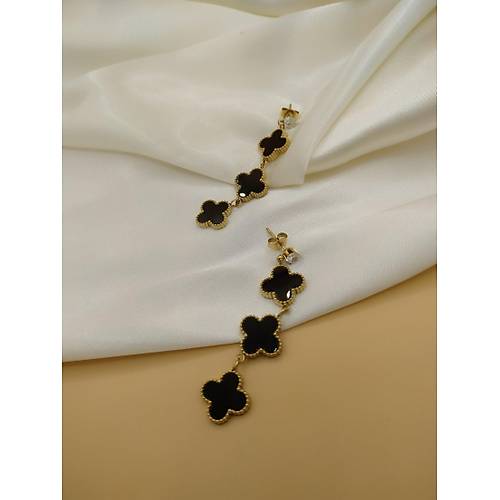 Üçlü Siyah Van Cleef Çelik Salıntı Küpe