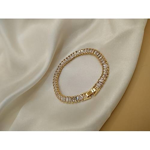 Zirkon Taşlı Su Yolu Gold Bileklik