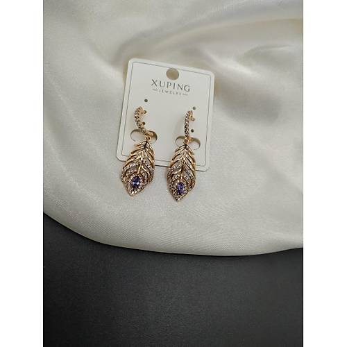 Mor Kristal Zirkon Taşlı Sallantı Yaprak Xuping Küpe