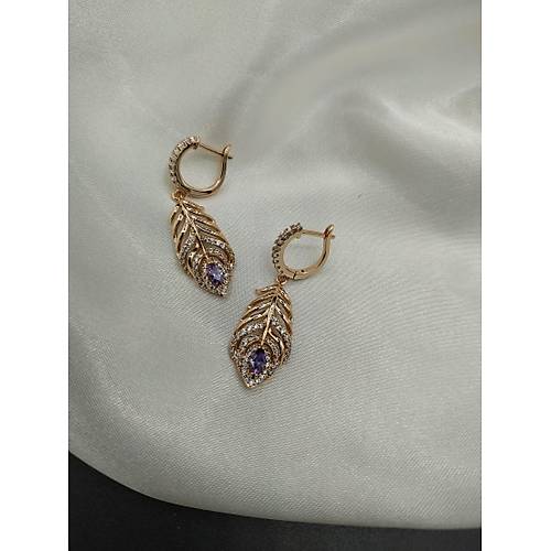 Mor Kristal Zirkon Taşlı Sallantı Yaprak Xuping Küpe
