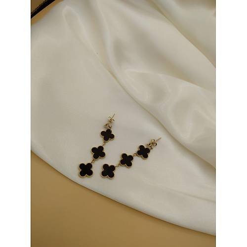 Üçlü Siyah Van Cleef Çelik Salıntı Küpe