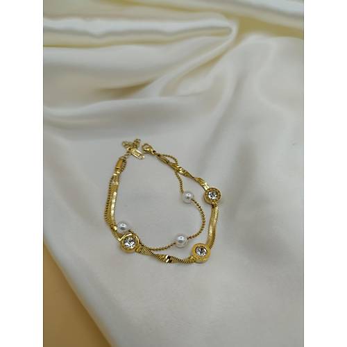 �ncili Zirkon Ta�l� Bvlgari �elik �ift Zincir Bileklik