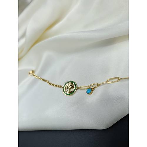 Mavi Boncuklu Ya�am A�ac� Detayl� �elik Zincir Bileklik