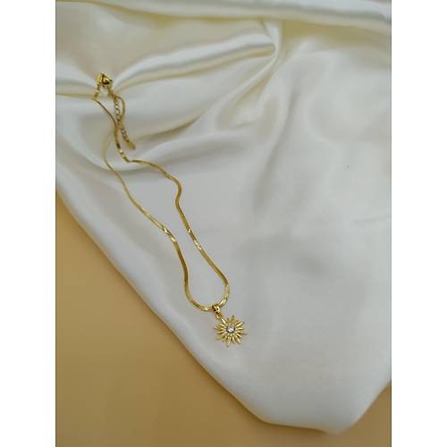 Zirkon Ta�l� G�ne� Fig�rl� �elik �talyan Zincir Kolye