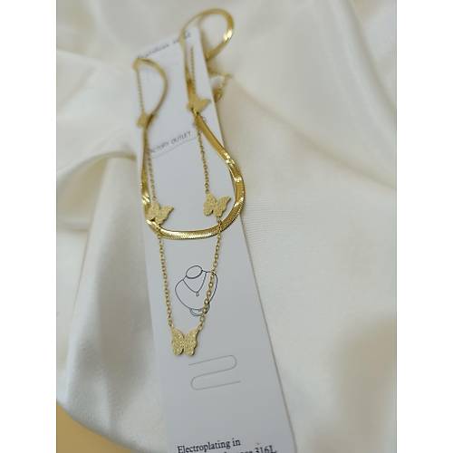 Kelebek Fig�r Zincirli �talyan Yass� �elik Kolye