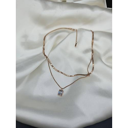 Zirkon Tek Ta�l� �elik �ift �talyan - Zincir Kolye