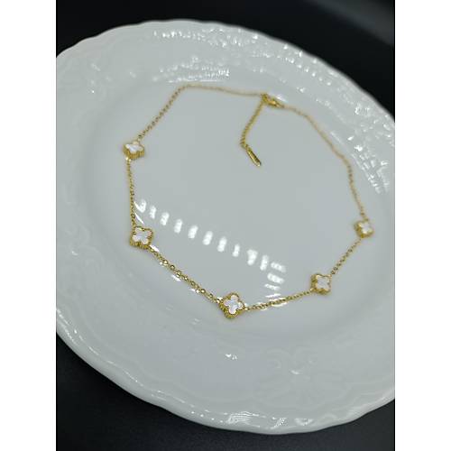 Beyaz Sedef Van Cleef Yonca Model �elik Kolye