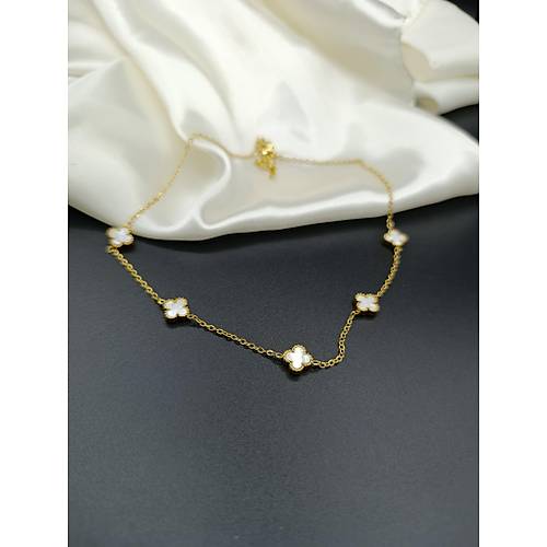 Beyaz Sedef Van Cleef Yonca Model �elik Kolye