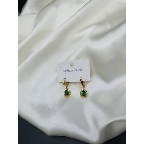 Zirkon Ye�il Ta�l� Damla Model �elik Halka K�pe