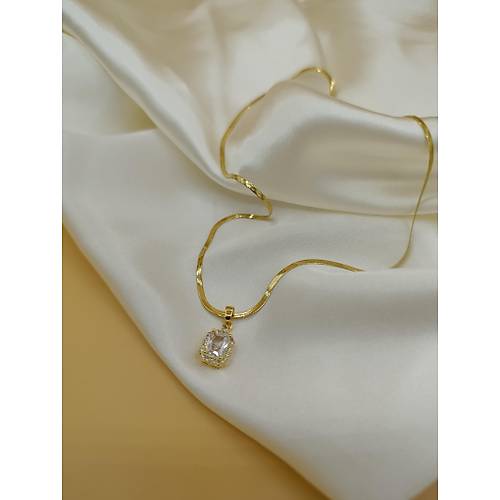 Zirkon Baget Ta�l� �elik �talyan Zincir Kolye