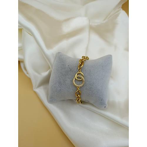 Zirkon Ta�l� �� ��e Halka �elik Zincir Bileklik