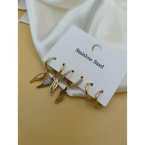 Zirkon Ta�l� Kanat ve Halka Model �oklu �elik K�pe