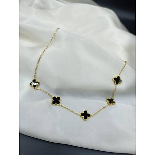 Siyah Van Cleef Yonca Model elik Kolye -2