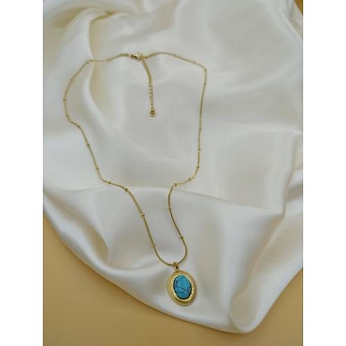 Turkuaz Firuze Ta� �elik Top�uk Zincirli Kolye