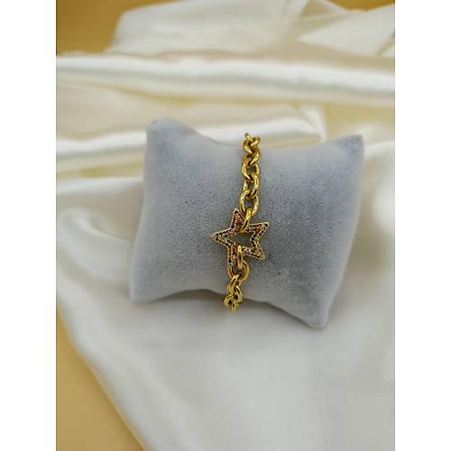 Renkli Zirkon Ta�l� Y�ld�z Model �elik Zincir Bileklik