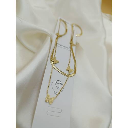 Kelebek Fig�r Zincirli �talyan Yass� �elik Kolye