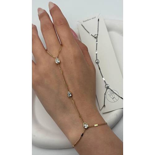 Zirkon Ta�l� Damla Fig�rl� Gold �elik �ahmeran Bileklik