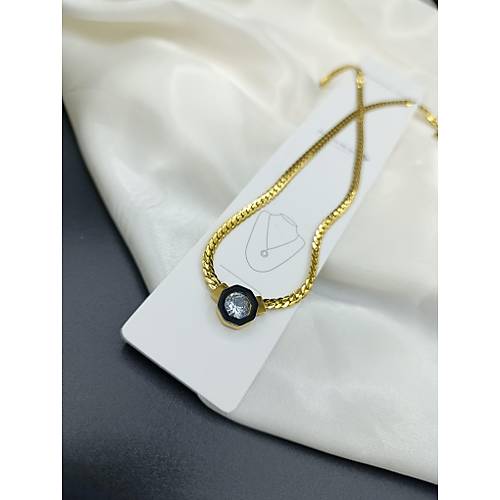 Zirkon Tek Tal Ezme Zincir (Serenay) elik Kolye