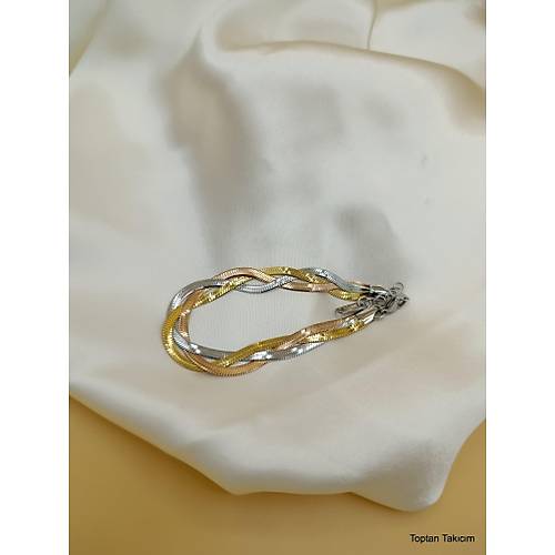 �rg�l� �talyan Yass� Gold-Rose-G�m�� �elik Bileklik