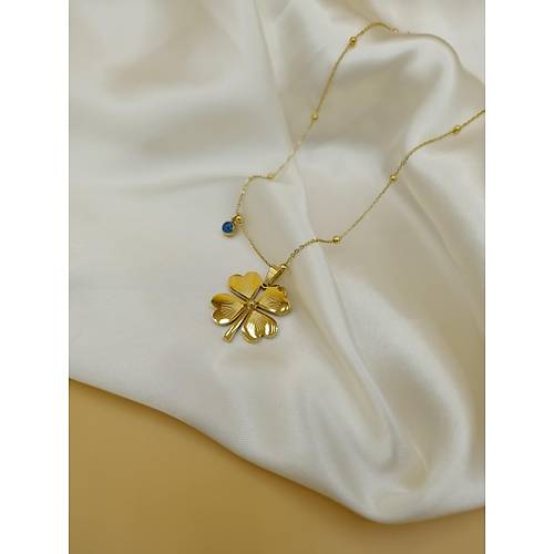 Yonca Firg�rl� Mavi Boncuklu �elik Dorika Zincir Kolye